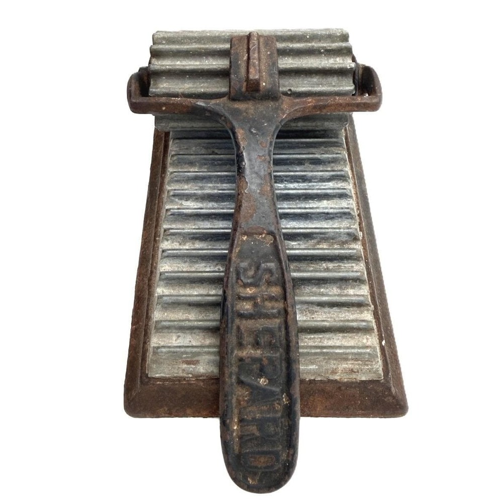 Antique Shepard (marked) Fluting Iron Roller with Lift Handle & Base c 1870-1900